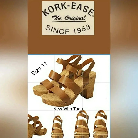 Kork-Ease 11 Boho Retro Platform Brown Leather Block Heel Sandals New